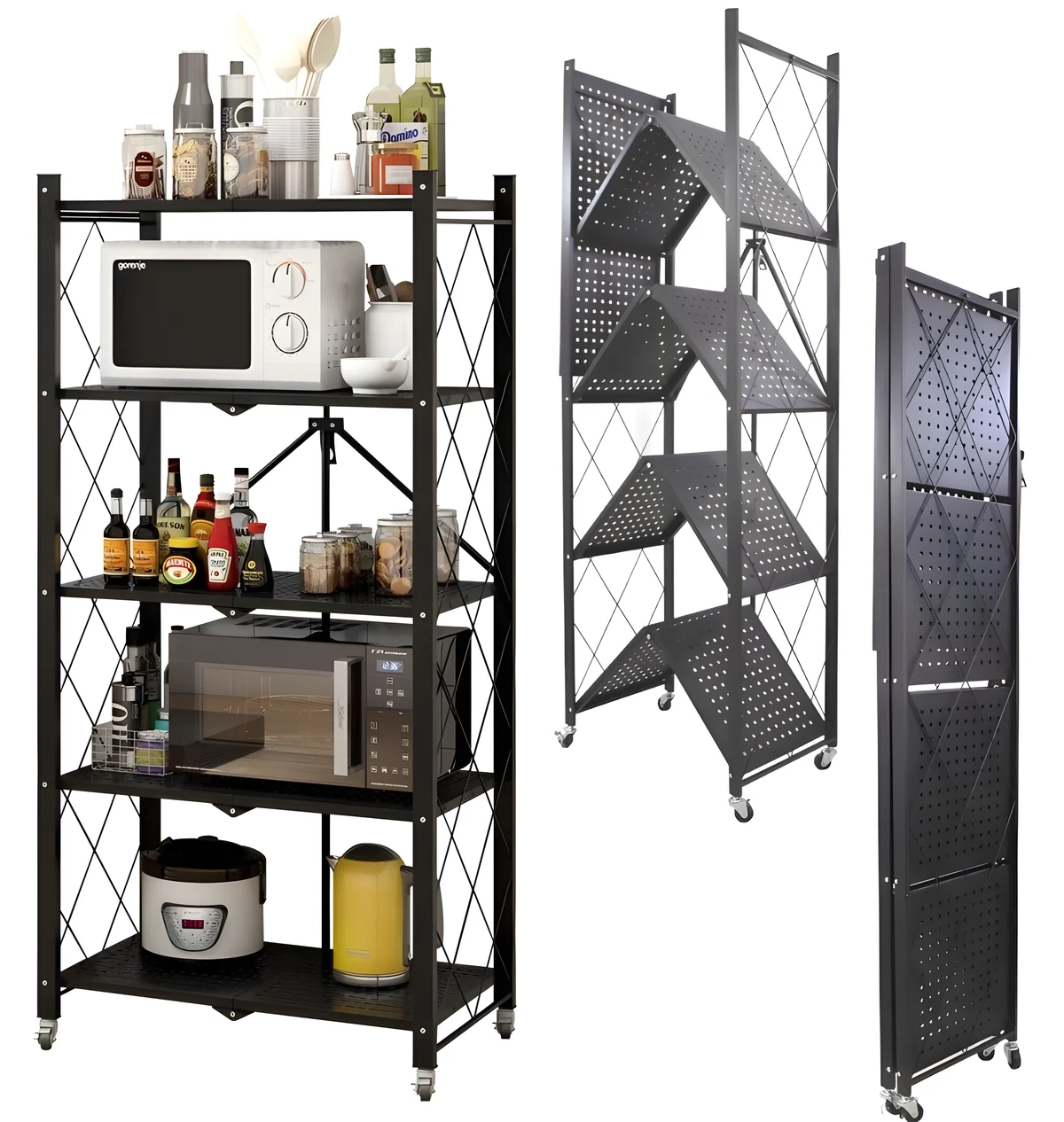 Regał mobilny składany FS005, 72x34x163 cm, czarny