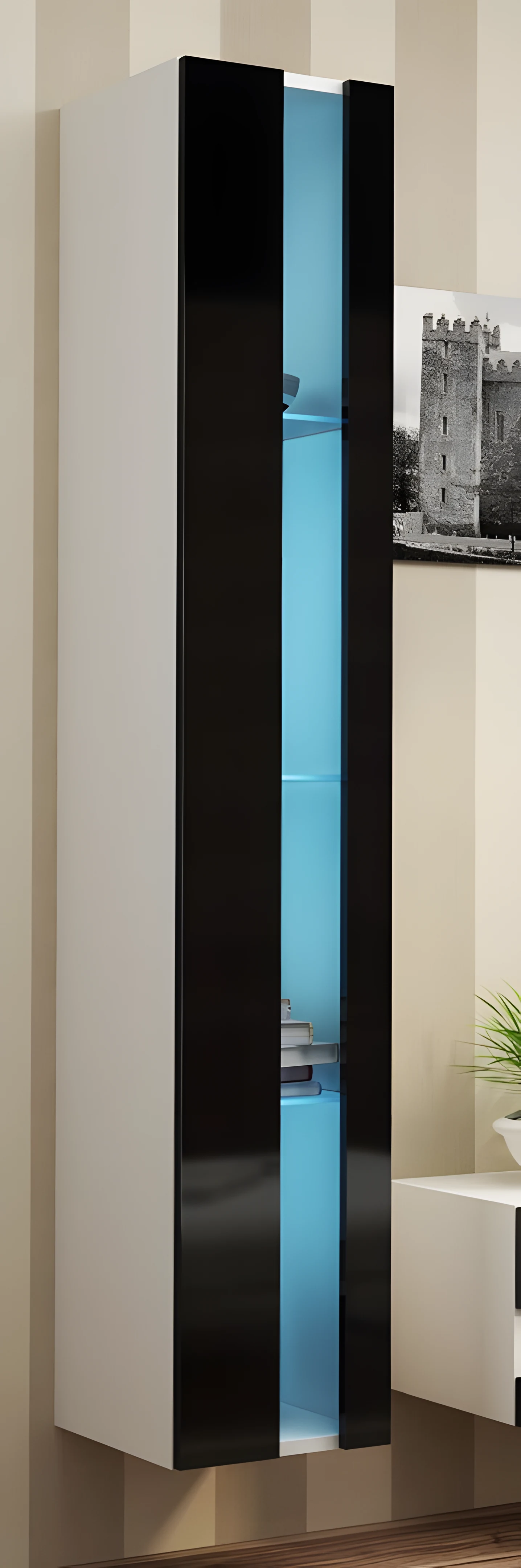 Regał drewniany VIGO NEW 180x40x30 cm, biały połysk / czarny połysk — zdjęcie 1 z 8