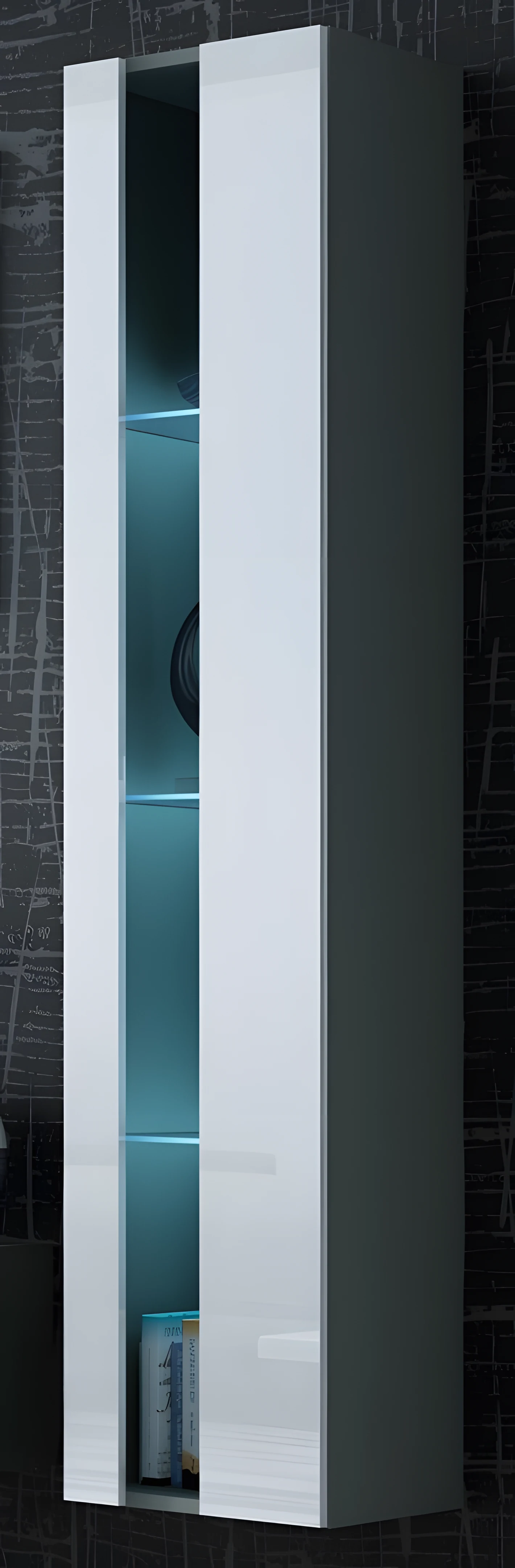 Regał drewniany VIGO NEW 180x40x30 cm, szary/biały połysk — zdjęcie 1 z 4