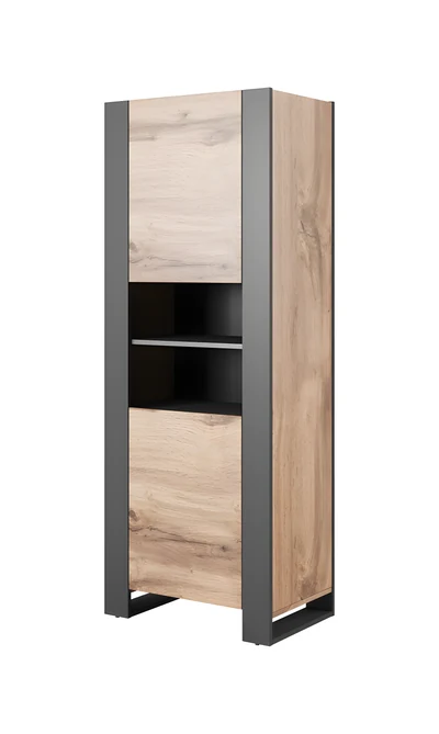 Regał drewniany WOOD 65x40x170 dąb wotan + antracyt