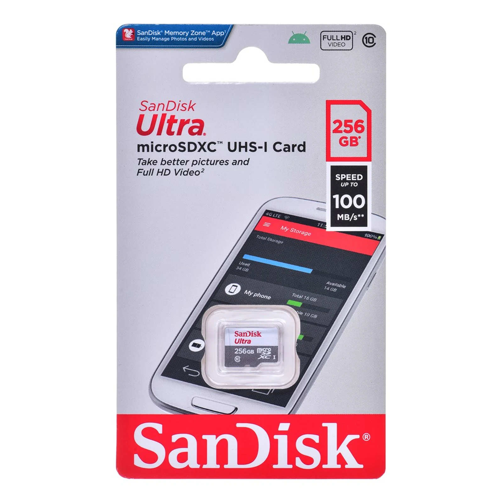 Karta microSDXC SanDisk Ultra 256GB, 100MB/s, A1, CL10 — zdjęcie 1 z 2
