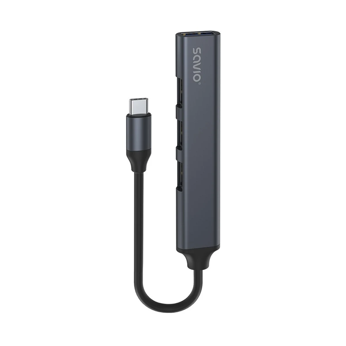 SAVIO HUB USB-C - 3 x USB-A 2.0, 1 x USB-A 3.0, Szary