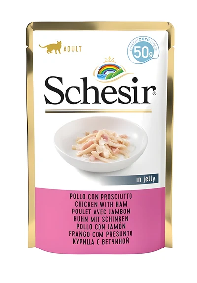 Karma mokra dla kota - Schesir Fileciki z Kurczaka i Szynką 50g