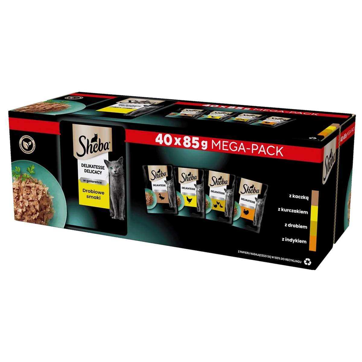 SHEBA Delicacy - Karma mokra dla kota, drobiowe smaki w galarecie, 40 saszetek po 85g