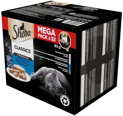 Sheba Tacka Pasz dla Dorosłych Kotów - Łosoś i Tuńczyk, 32 x 85g