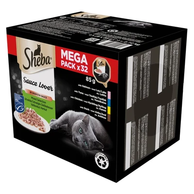 SHEBA Mokra Karma w Sosie dla Kota - Kaczka, Kurczak, Łosoś, Tuńczyk, 32x85g