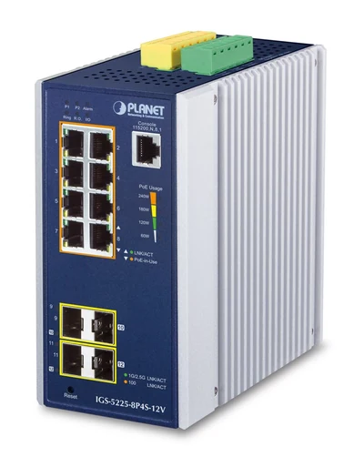Switch Zarządzany Planet IGS-5225-8P4S-12V L2+ 8x1GbE + 4x10GbE SFP+