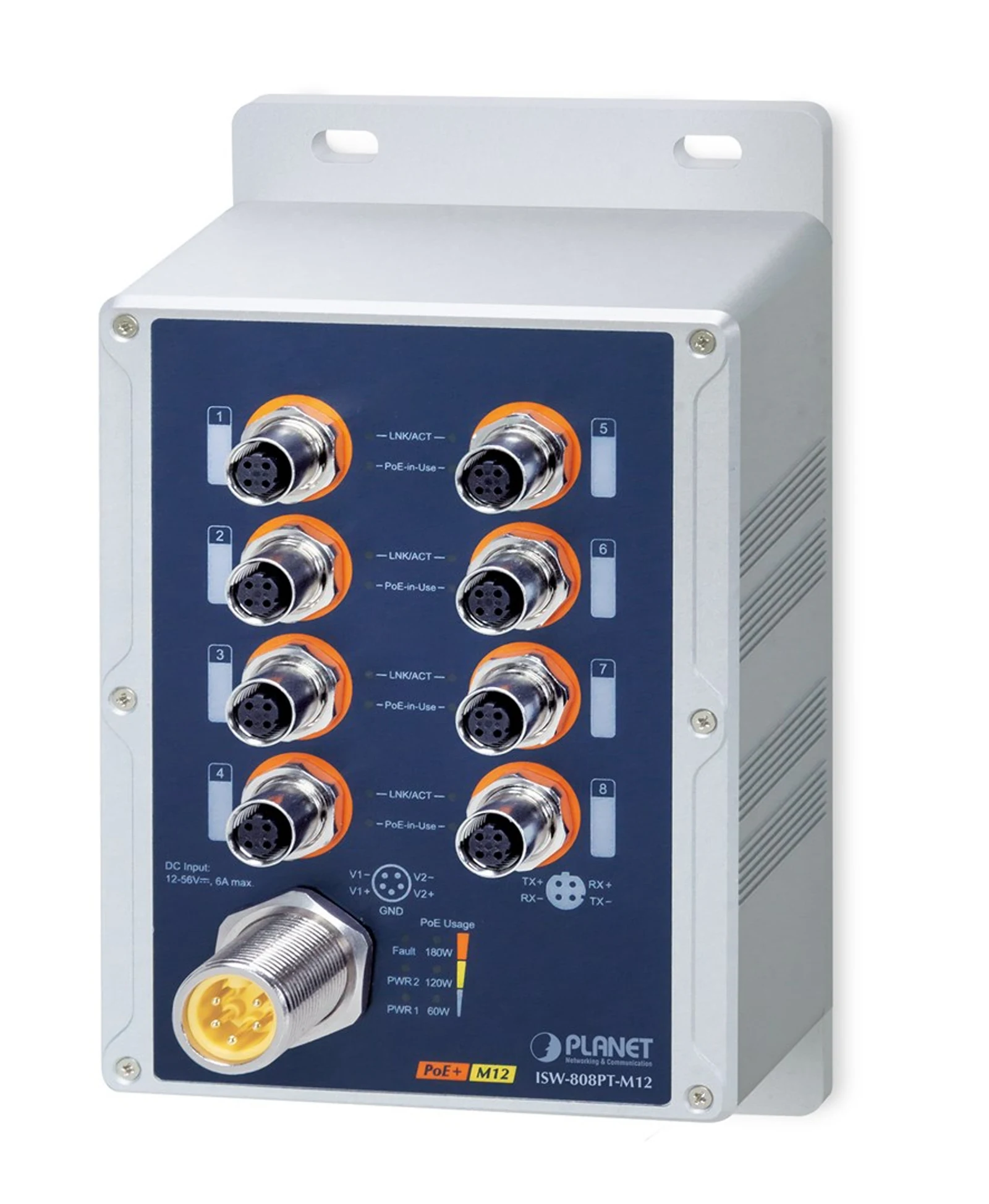 Switch PLANET ISW-808PT-M12 Niebieski i Szary