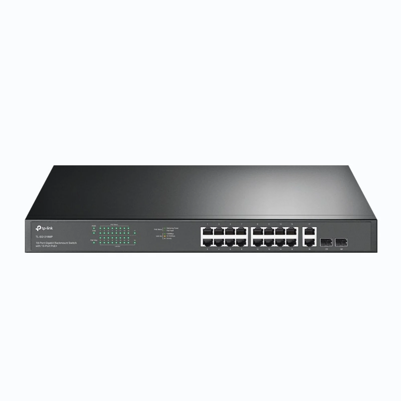 Przełącznik TP-Link TL-SG1218MP - 18 portów Gigabit Ethernet, montaż w szafie rack, z wentylatorami — zdjęcie 1 z 3