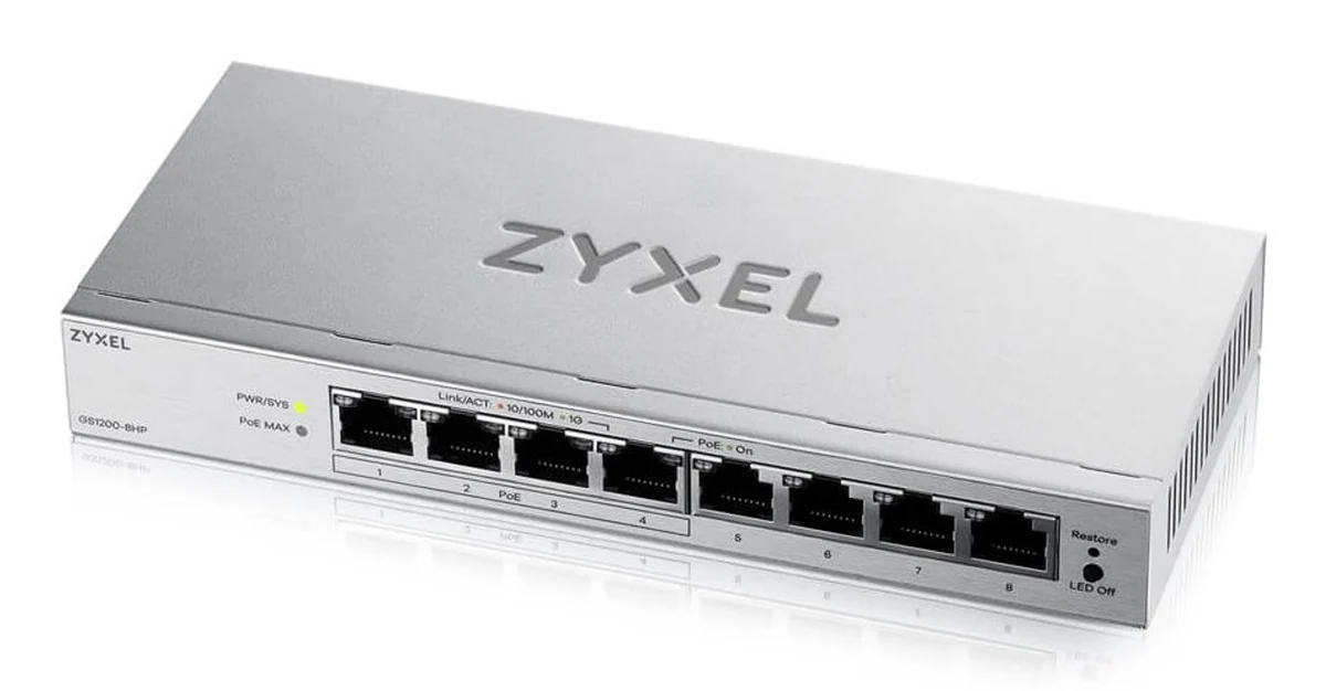 Zarządzany przełącznik Gigabit Ethernet Zyxel GS1200-8HP 8 portów, 68W