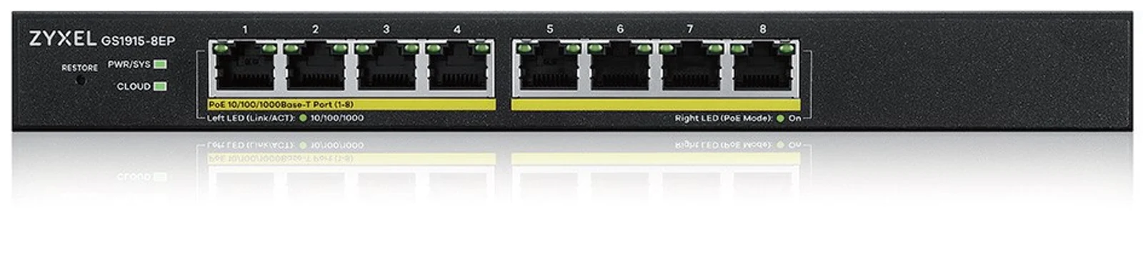 Zarządzany Switch Gigabitowy Zyxel GS1915-8EP 8-Portowy z PoE+ (8 portów, 60W) — zdjęcie 1 z 8