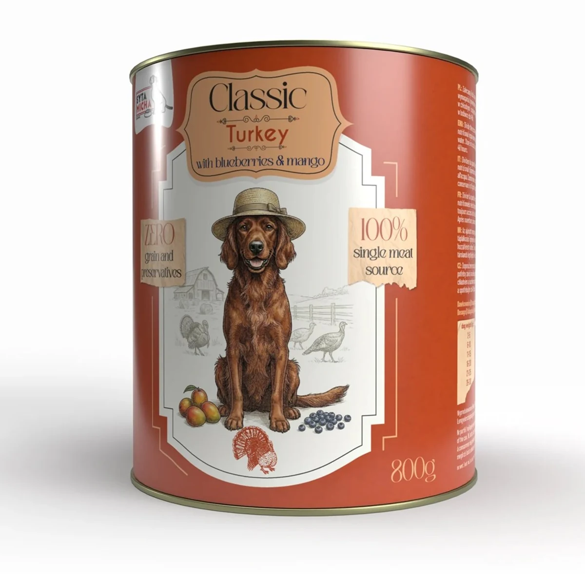 Syta Micha classic mokra karma dla psa indyk z jagodami i mango - puszka 800g
