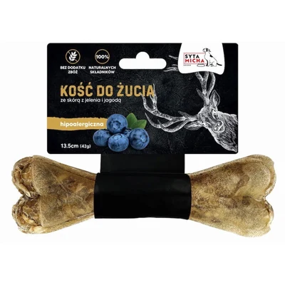 Przysmak dla psa: Kość ze skóry jelenia z jagodami 13,5 cm