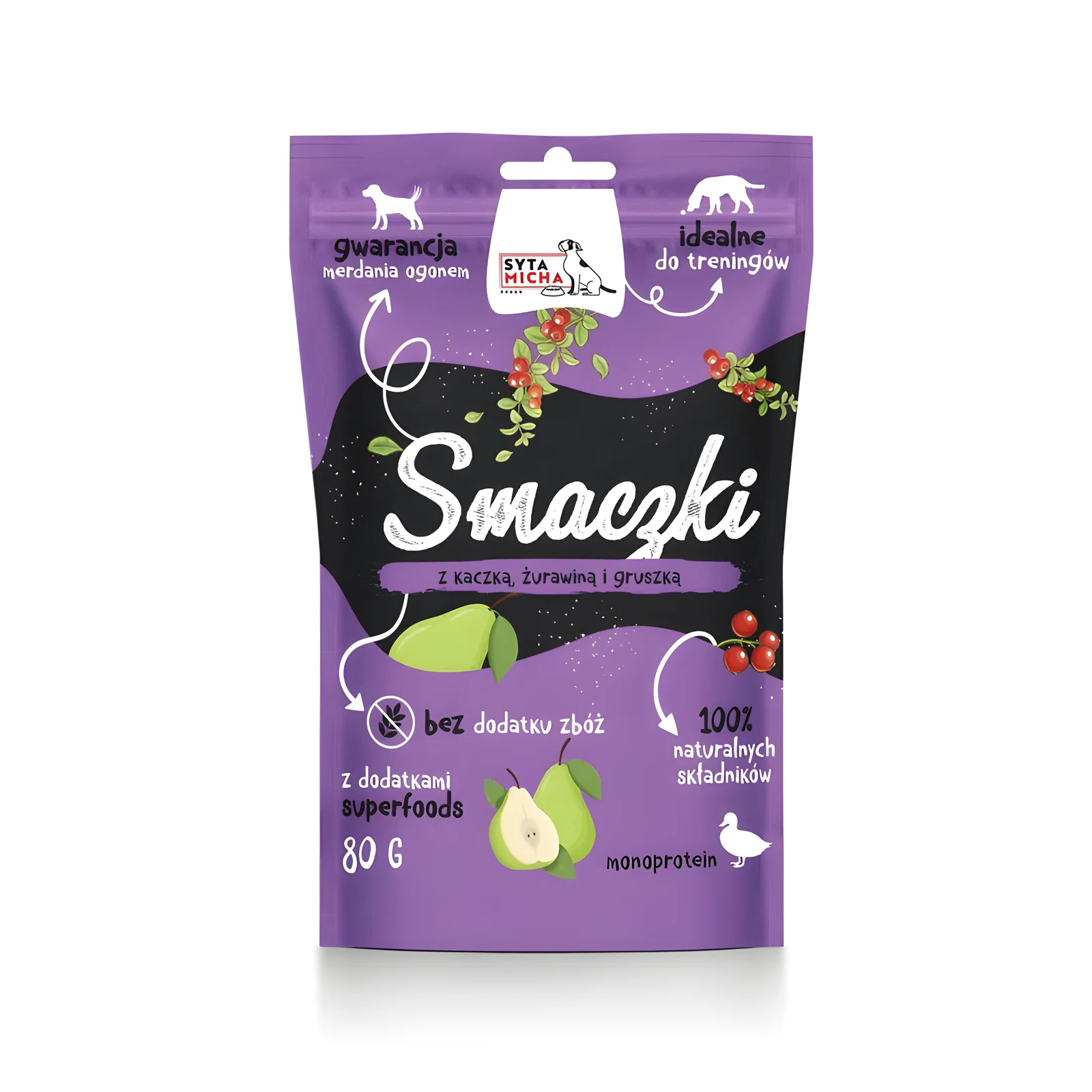 SYTA MICHA - Smaczki dla psa z kaczką, Żurawiną i gruszką 80g