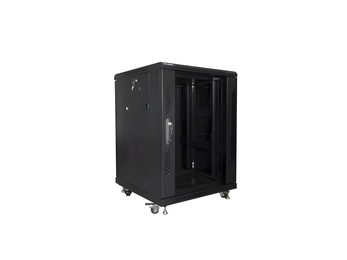Szafa rack Lanberg FF01-6615-12B (15U; 19''; 848mm / 600mm / 600 mm; stojąca; Szklane; 800 kg; kolor czarny)