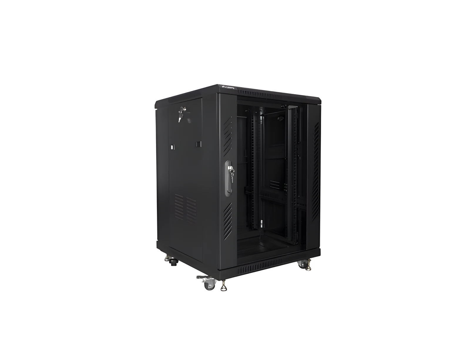 Szafa stojąca Lanberg FF01-6615-12B (15U, 19'', 848x600x600 mm, szklane drzwi, czarna, 800 kg) — zdjęcie 1 z 5