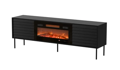 Szafka RTV CORTINA 180x40x60 cm, czarna z kominkiem