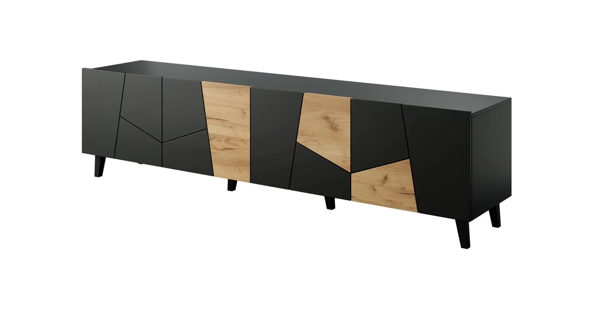 Szafka RTV ETNA 200x42x52 czarny mat + dęb craft