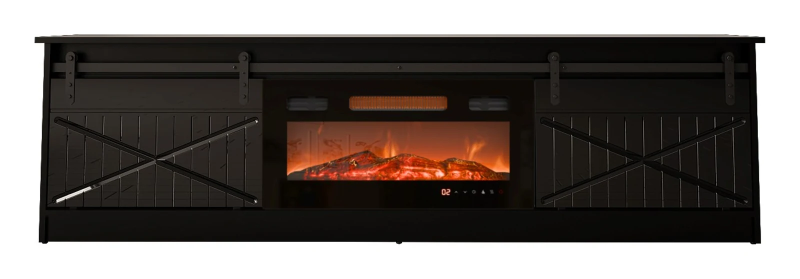 Szafka RTV GRANERO+ kominek 200x56,7x35 czarny — zdjęcie 1 z 2