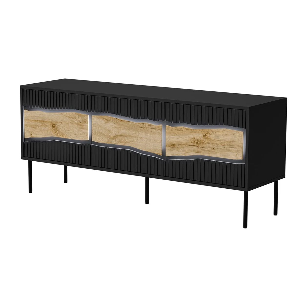 Szafka RTV INSERTO 3D czarna z oświetleniem LED 143,5x40x61,5 cm