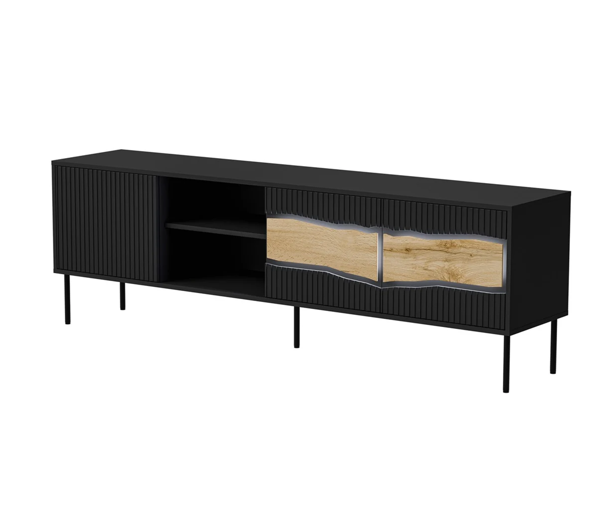 Szafka RTV INSERTO 3D1W 190x40x61,5 Czarna z Oświetleniem LED