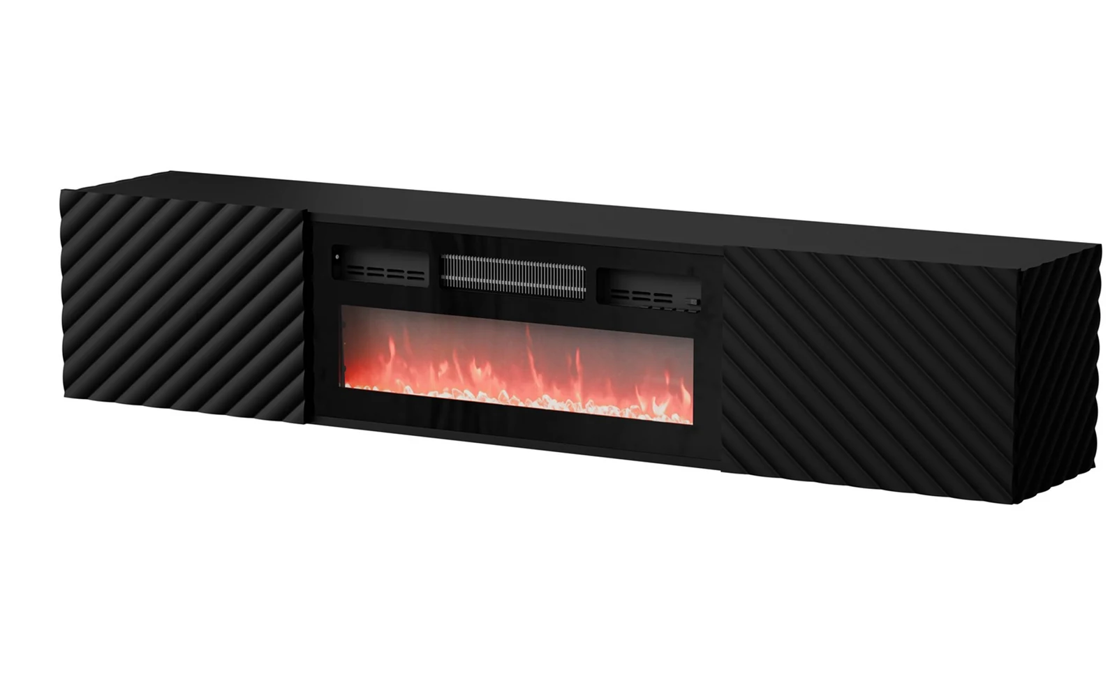 Szafka RTV LARA 183x35x37 czarny mat + kominek — zdjęcie 1 z 4