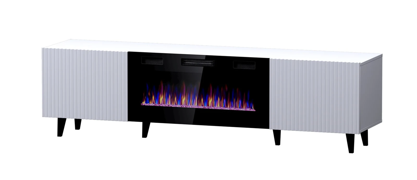 Szafka RTV PAFOS EF z kominkiem elektrycznym, biała matowa, 180x42x49 cm — zdjęcie 1 z 4