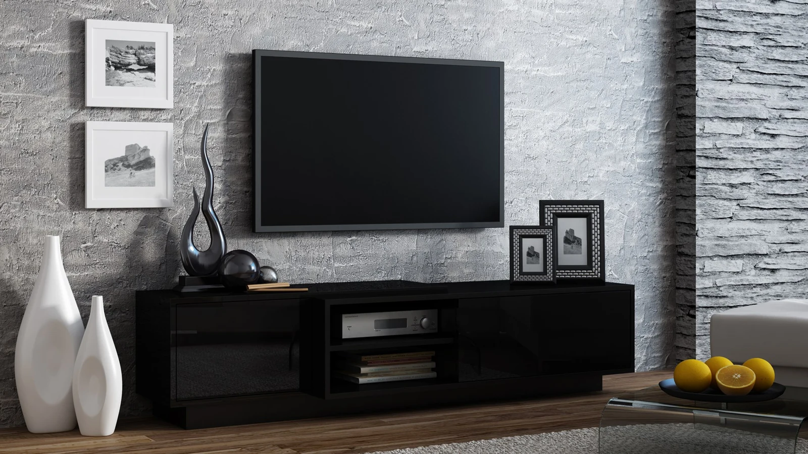Szafka RTV SIGMA1 180 czarny/czarny połysk — zdjęcie 1 z 3