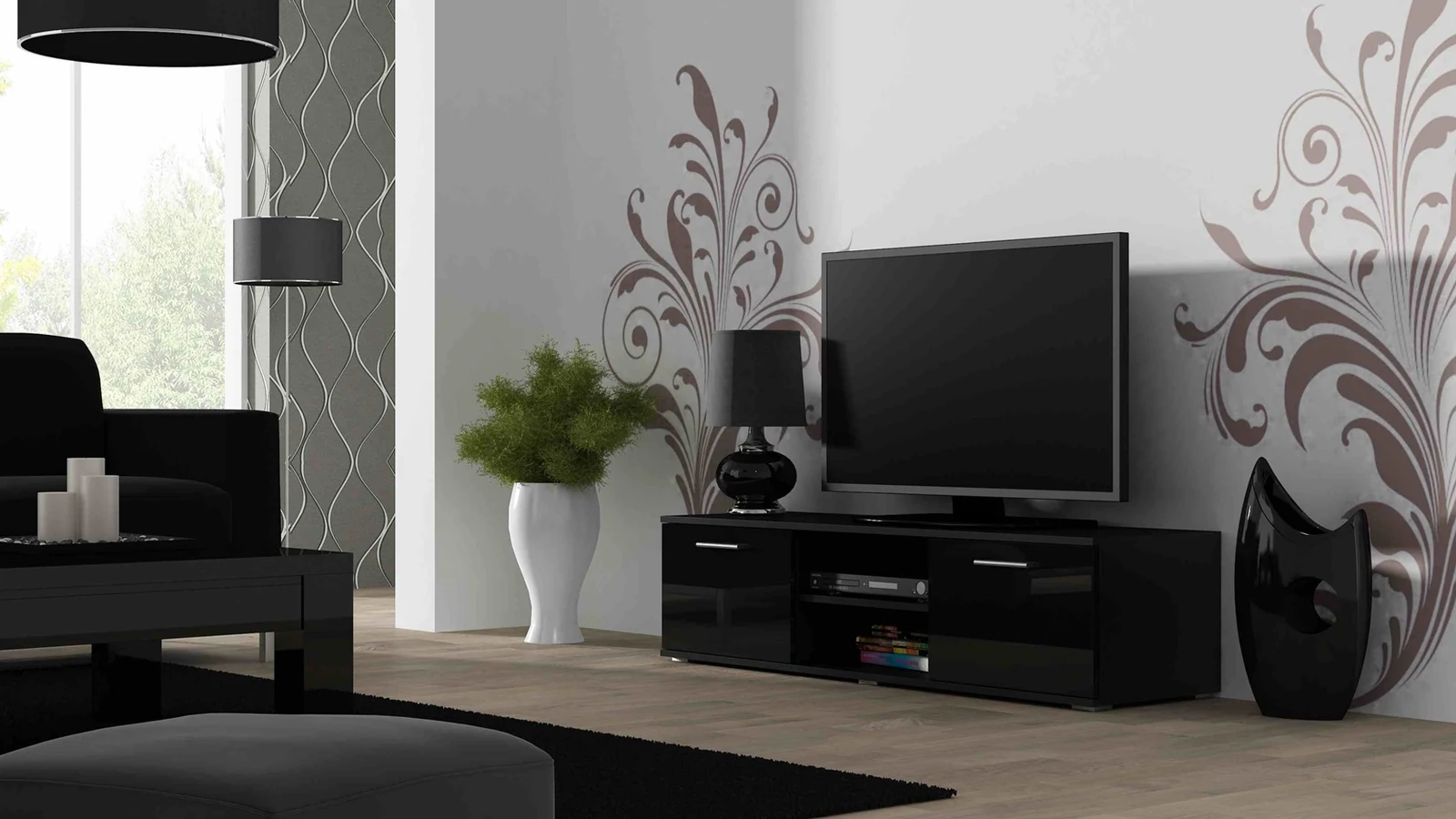 Szafka RTV SOHO 140 czarny/czarny połysk — zdjęcie 1 z 3