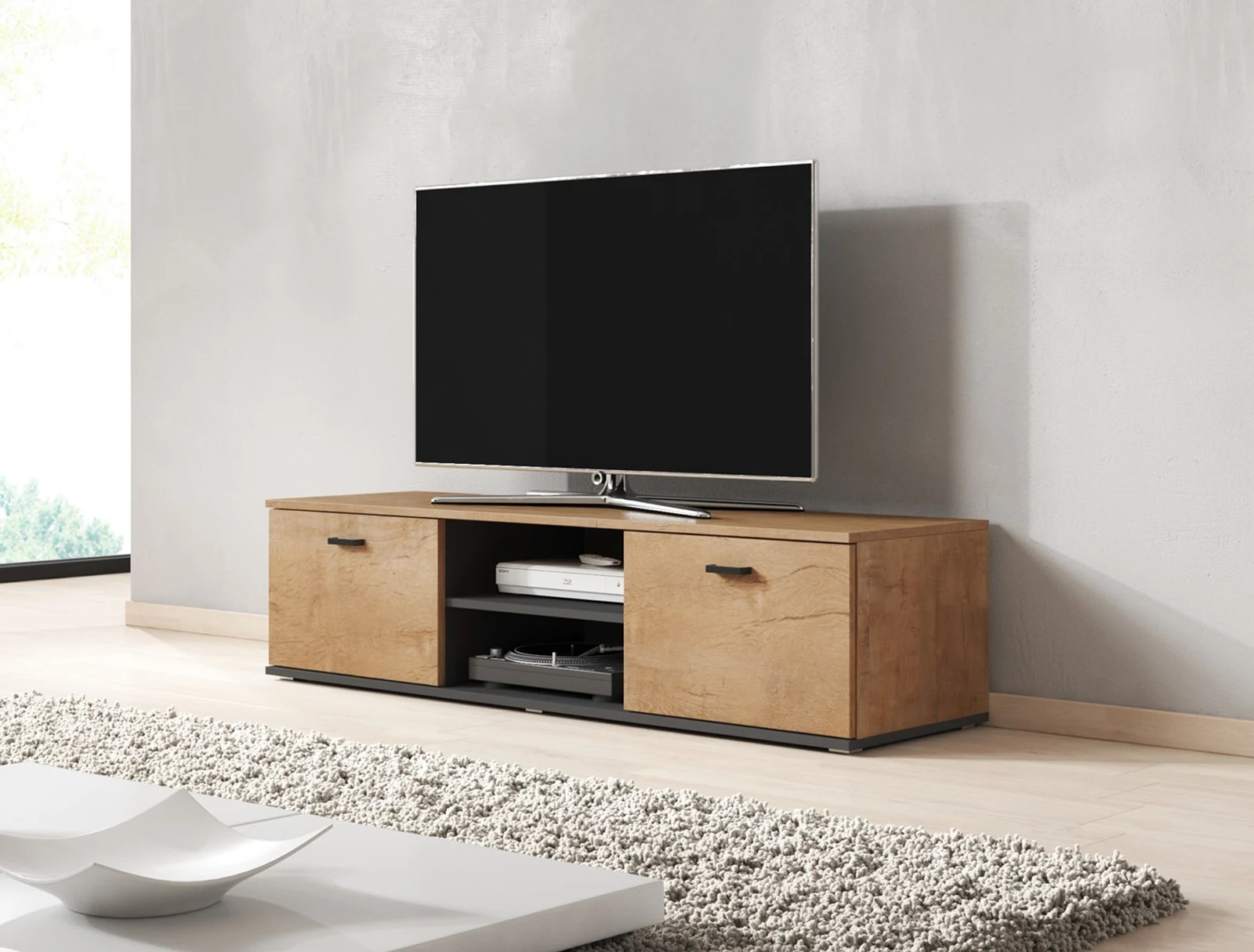 Szafka RTV SOHO 140 dąb lefkas + czarny — zdjęcie 1 z 3