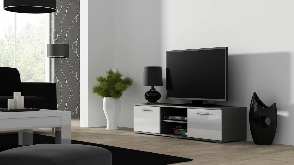 Szafka RTV SOHO 140 cm, szary/biały połysk