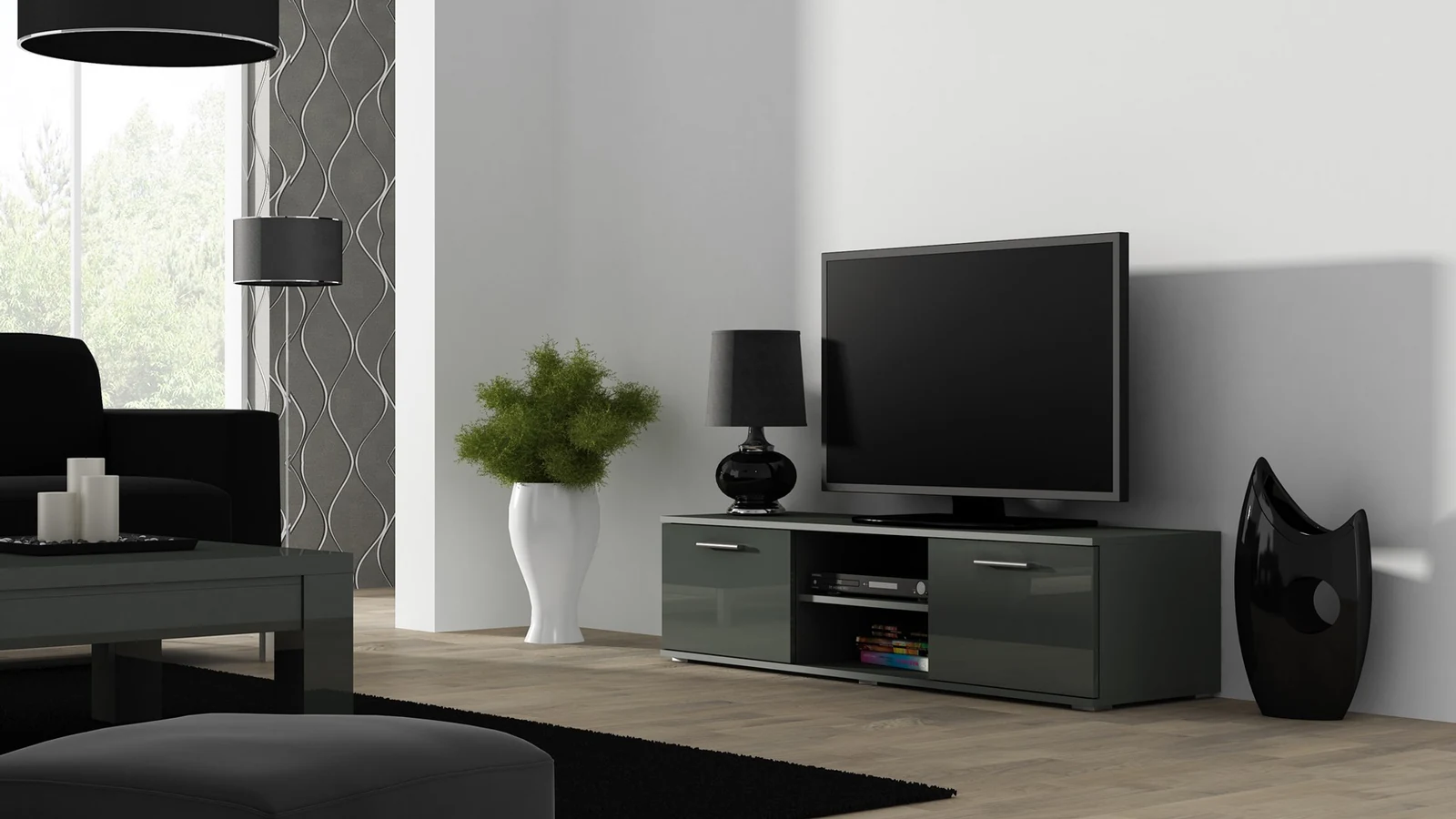 Szafka RTV SOHO 140 szary/ szary połysk — zdjęcie 1 z 3