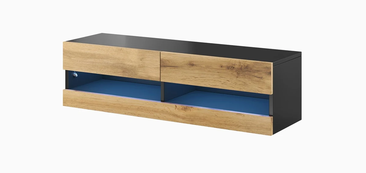 Szafka RTV Vigo New 140 cm, czarny/dąb wotan