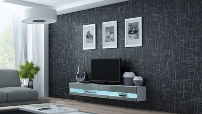 Szafka RTV VIGO NEW 180 cm, biało-szara, połysk