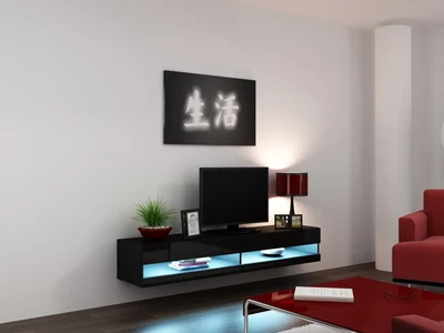 Szafka RTV Vigo New 180 cm, czarna, połysk