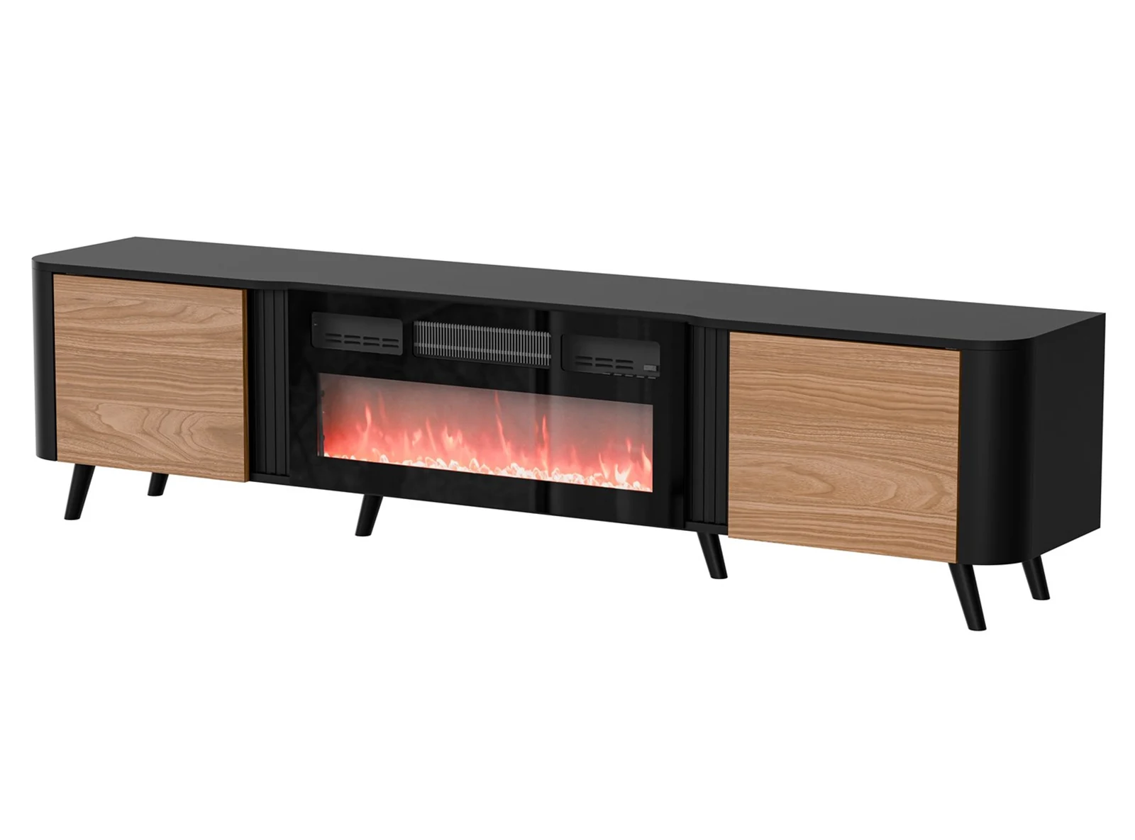 Szafka RTV VOLARE 200x39x49 czarny/orzech + kominek — zdjęcie 1 z 3