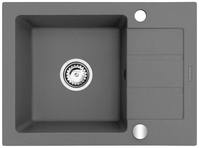 Szary zlewozmywak granitowy Maidsinks 62x44 1B 1D szary beton (Pyragranit; kolor szary)