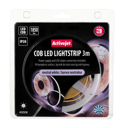 Taśma LED COB 3m IP20 z zasilaczem Czysta nazwa: Taśma LED COB 3m, IP20, z zasilaczem
