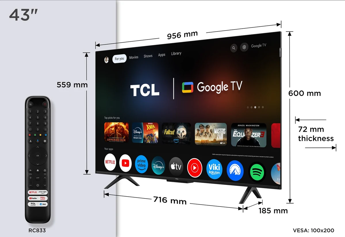 Telewizor TCL 43P7K QLED 40" 4K Ultra HD Google TV
