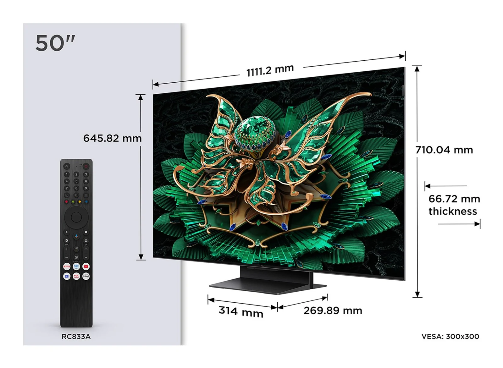 Telewizor TCL 50C7K QD-Mini LED 50" 4K Ultra HD Google TV Dolby Atmos DVB-T2 Czarny — zdjęcie 1 z 7