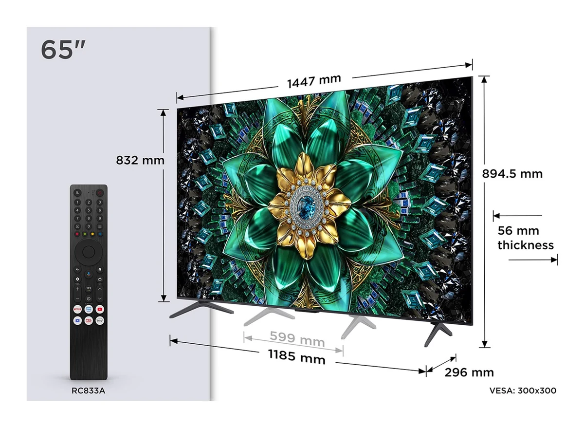 Telewizor TCL 65Q6C QD-Mini LED 65'' 4K Ultra HD Google TV Dolby Atmos DVB-T2 Metaliczny (OUTLET)