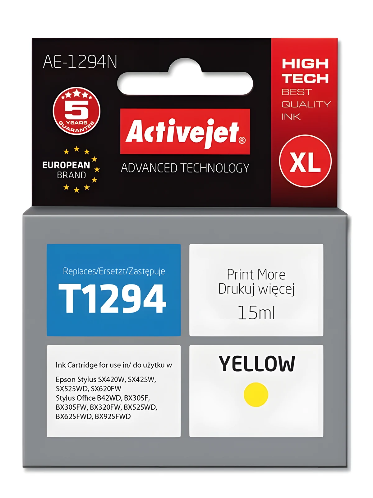 Tusz Activejet AE-1294N (zamiennik Epson T1294; 15 ml; Żółty)