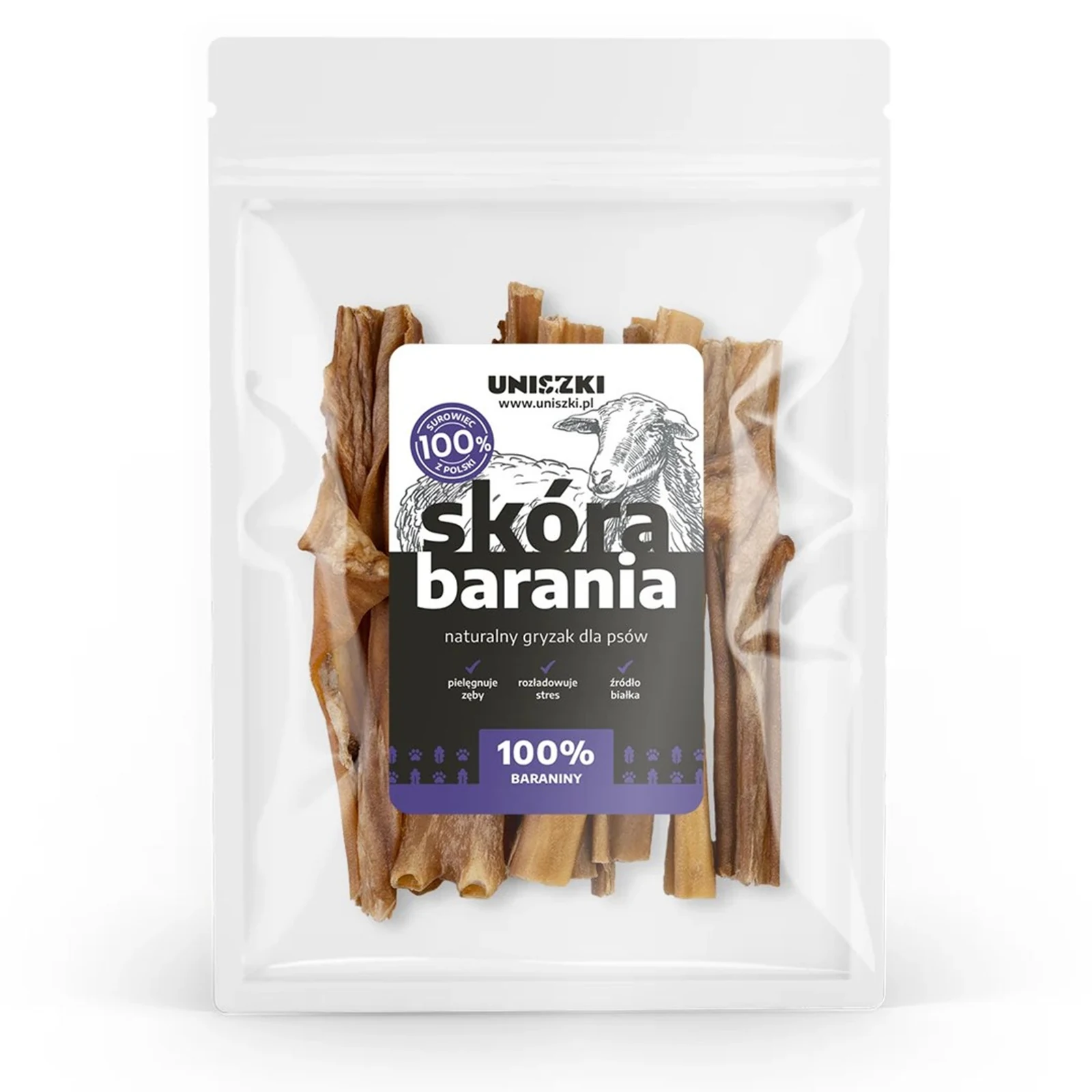 UNISZKI Skóra barania 100g - Bez Soi, Cukru, Gluten — zdjęcie 1 z 2