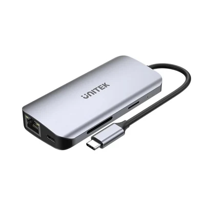 Aktywny Hub USB-C UNITEK z 2x HDMI, czytnikiem SD, 4K, RJ-45, PD 100W