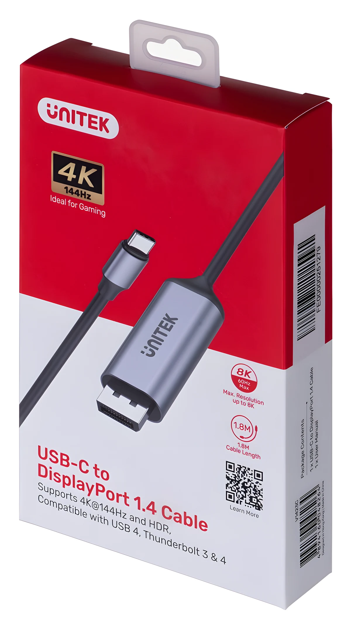 Adapter USB-C na DisplayPort 1.4 8K 60Hz, 1,8 m, Unitek