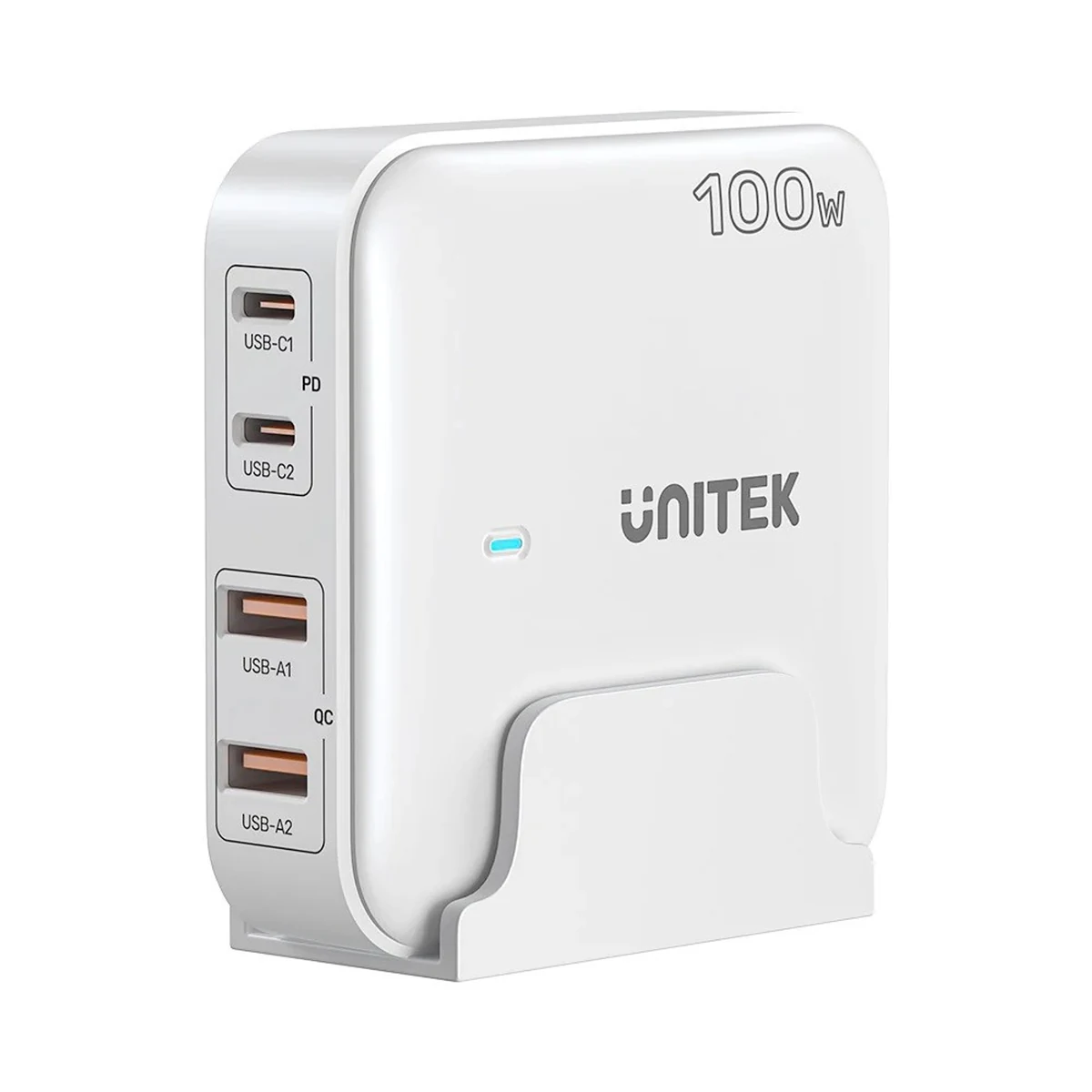 Ładowarka biurkowa UNITEK GAN 100W, 2x USB-A, 2x USB-C, biała