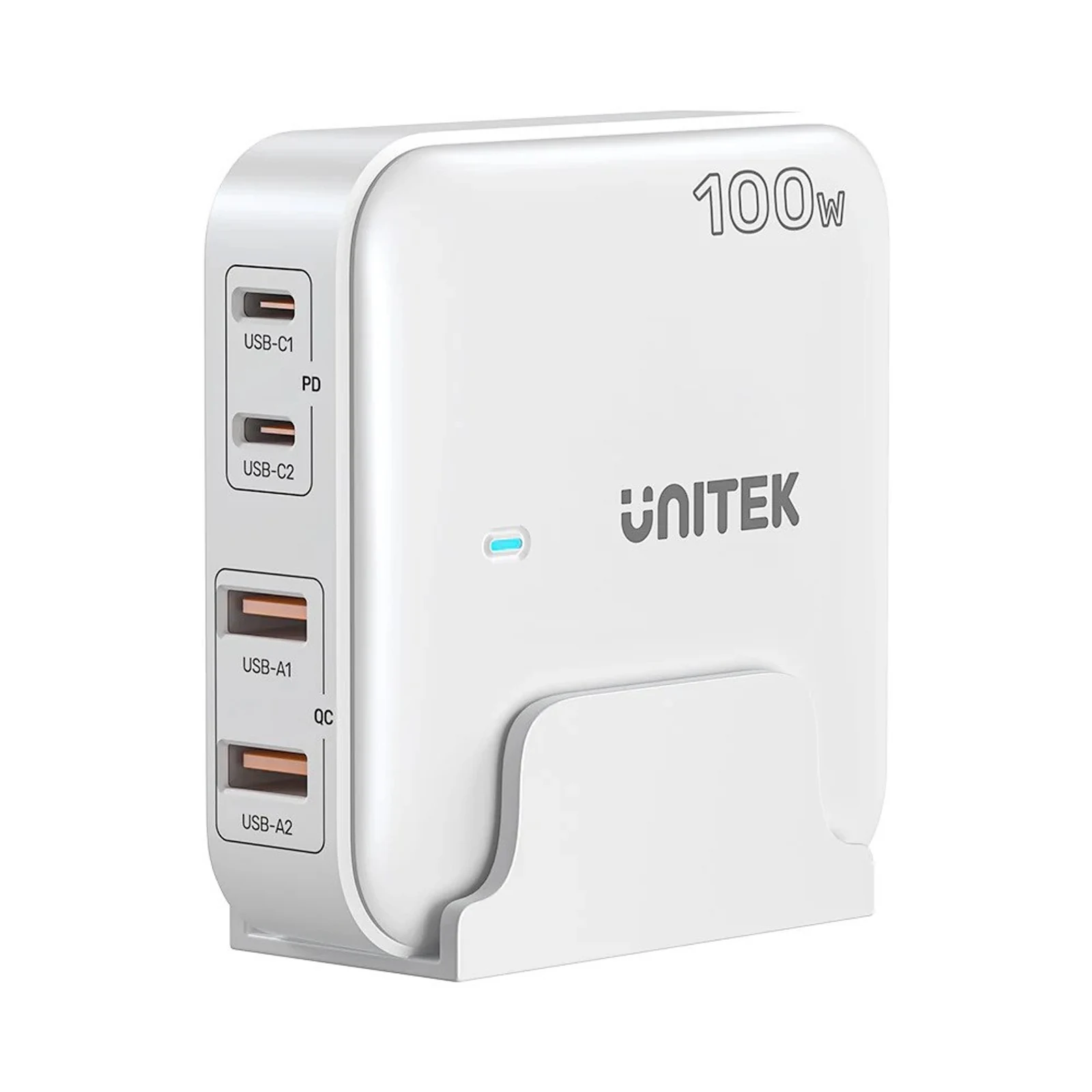 Ładowarka biurkowa UNITEK GAN 100W, 2x USB-A, 2x USB-C, biała — zdjęcie 1 z 6