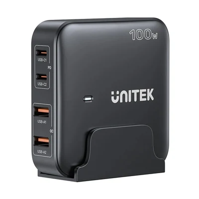 Ładowarka biurkowa Unitek GAN 100W, 2x USB-A, 2x USB-C, czarna