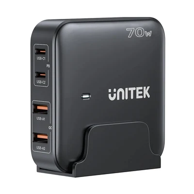 Ładowarka biurkowa Unitek GAN 70W z 4 portami (2x USB-A, 2x USB-C)