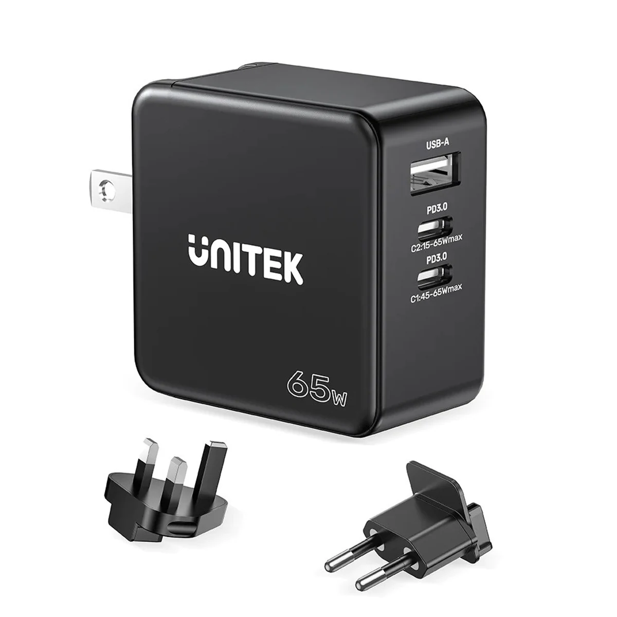 UNITEK ŁADOWARKA GAN PD 65W 2X USB-C, USB-A